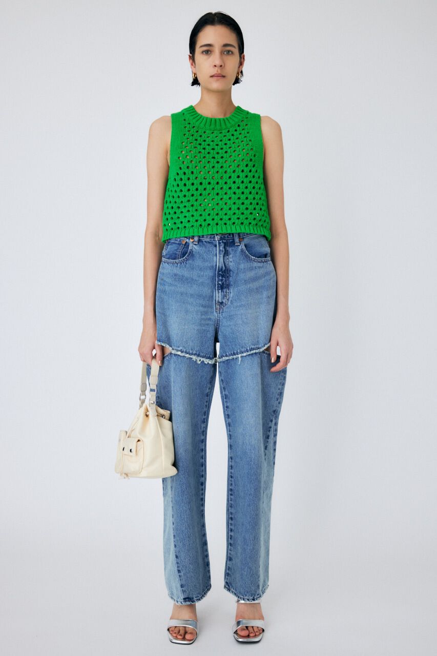 MOUSSY「CUT OUT WIDE STRAIGHT」|デニム|BLU