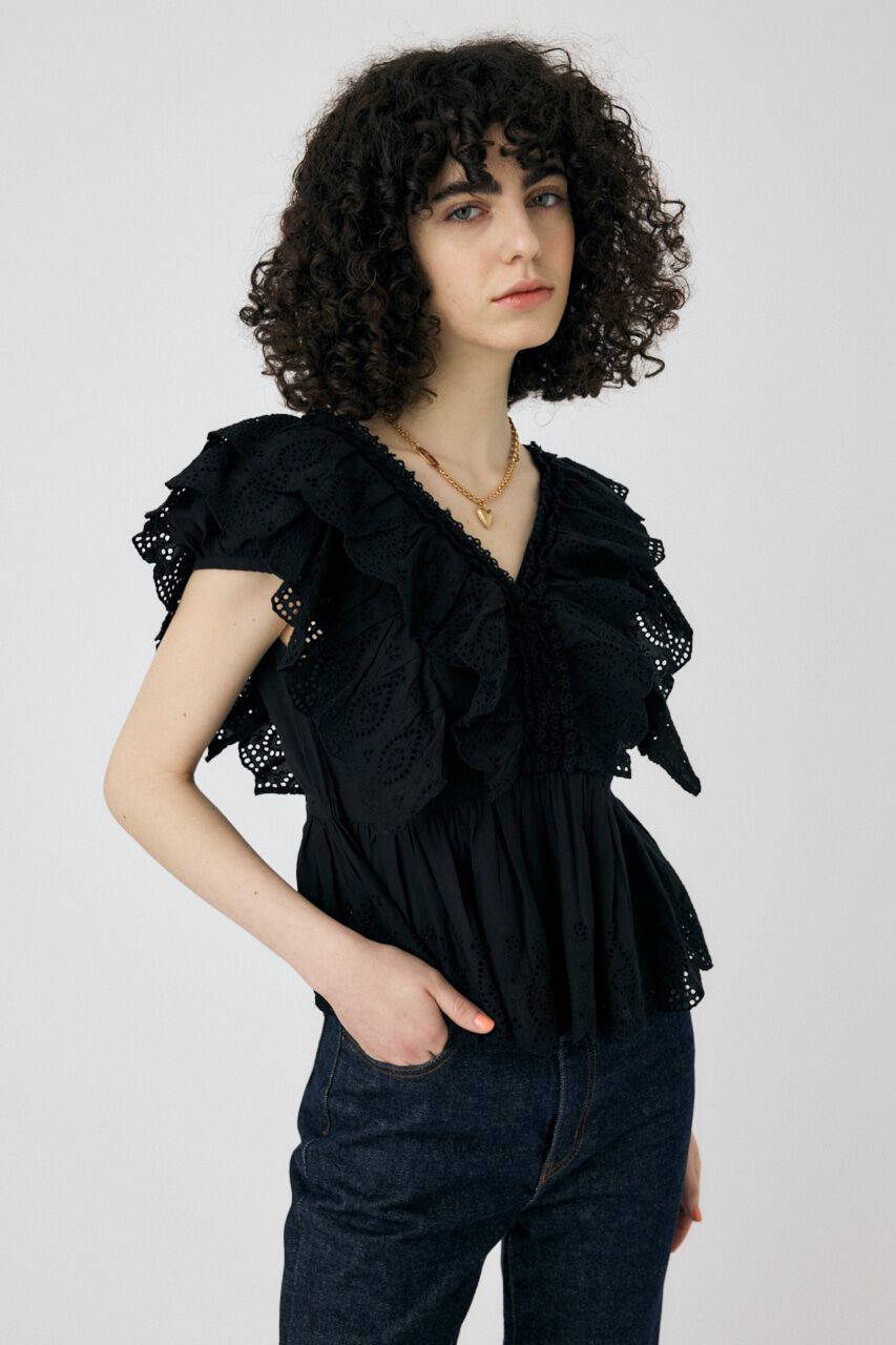 MOUSSY「EYELET CAPSLEEVE ブラウス」|シャツ・ブラウス|