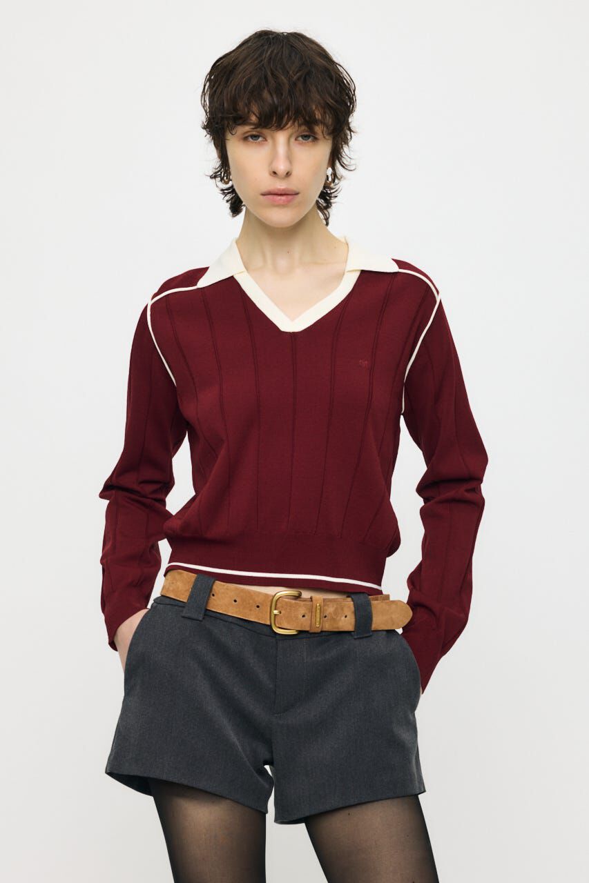 MOUSSY「BI COLOR KNIT ポロ」|ニット・セーター|RED