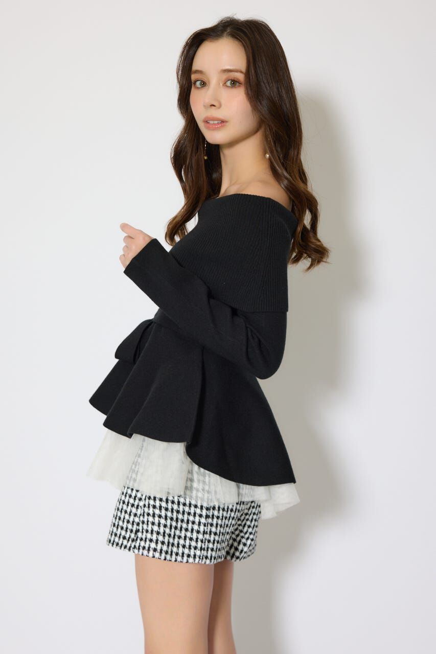 rienda「チュールレイヤードペプラムニットトップス」|ニット・セーター|