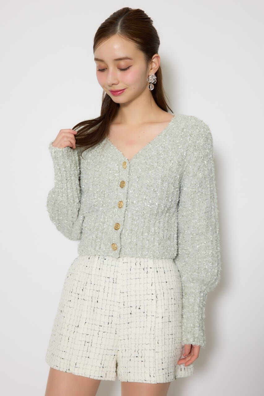 rienda「デザインボタンオフショルニットカーディガントップス」|ニット・セーター|