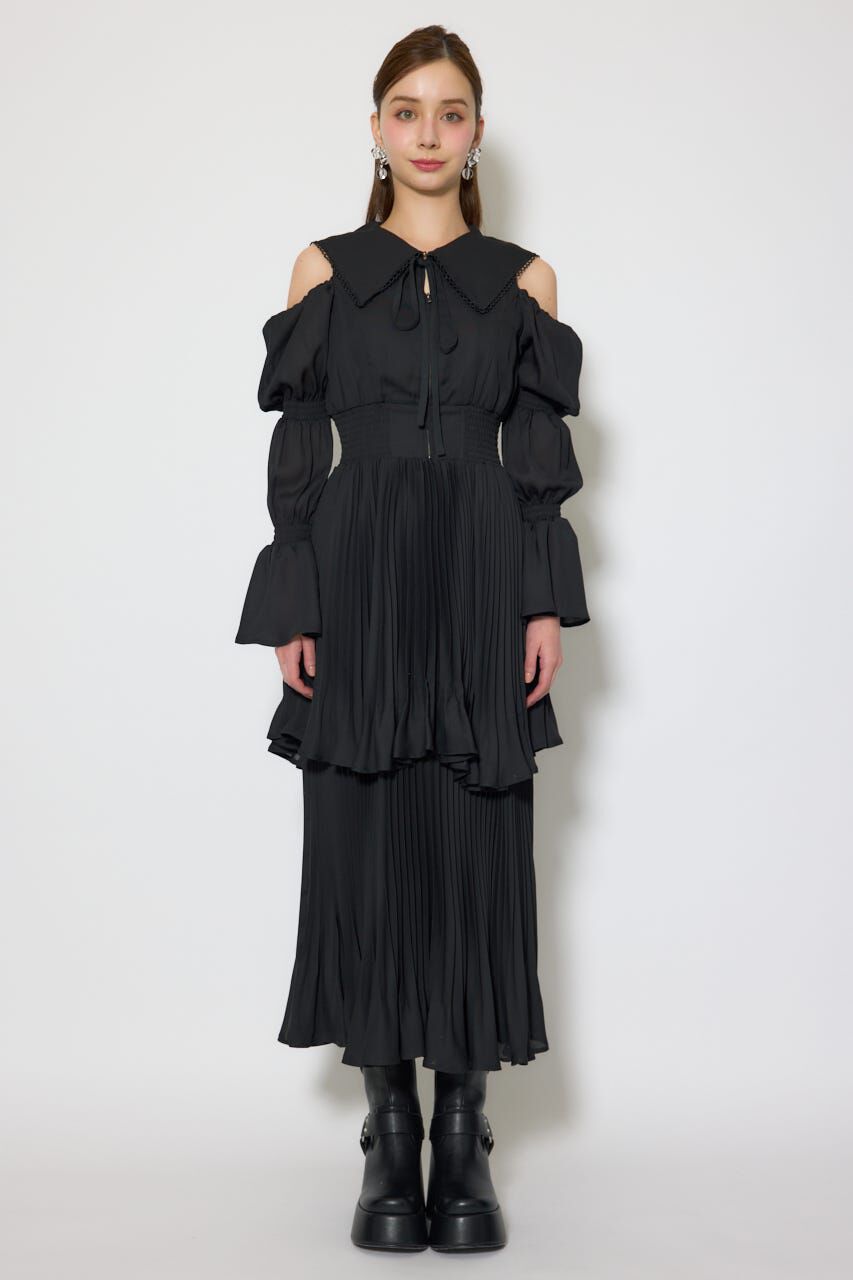 rienda「BIGカラープリーツフレアワンピース」|ワンピース|