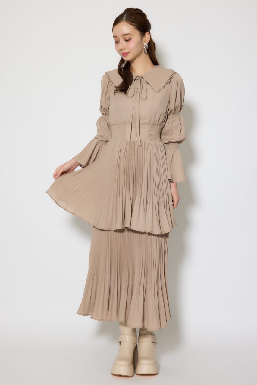 rienda「BIGカラープリーツフレアワンピース」|ワンピース|