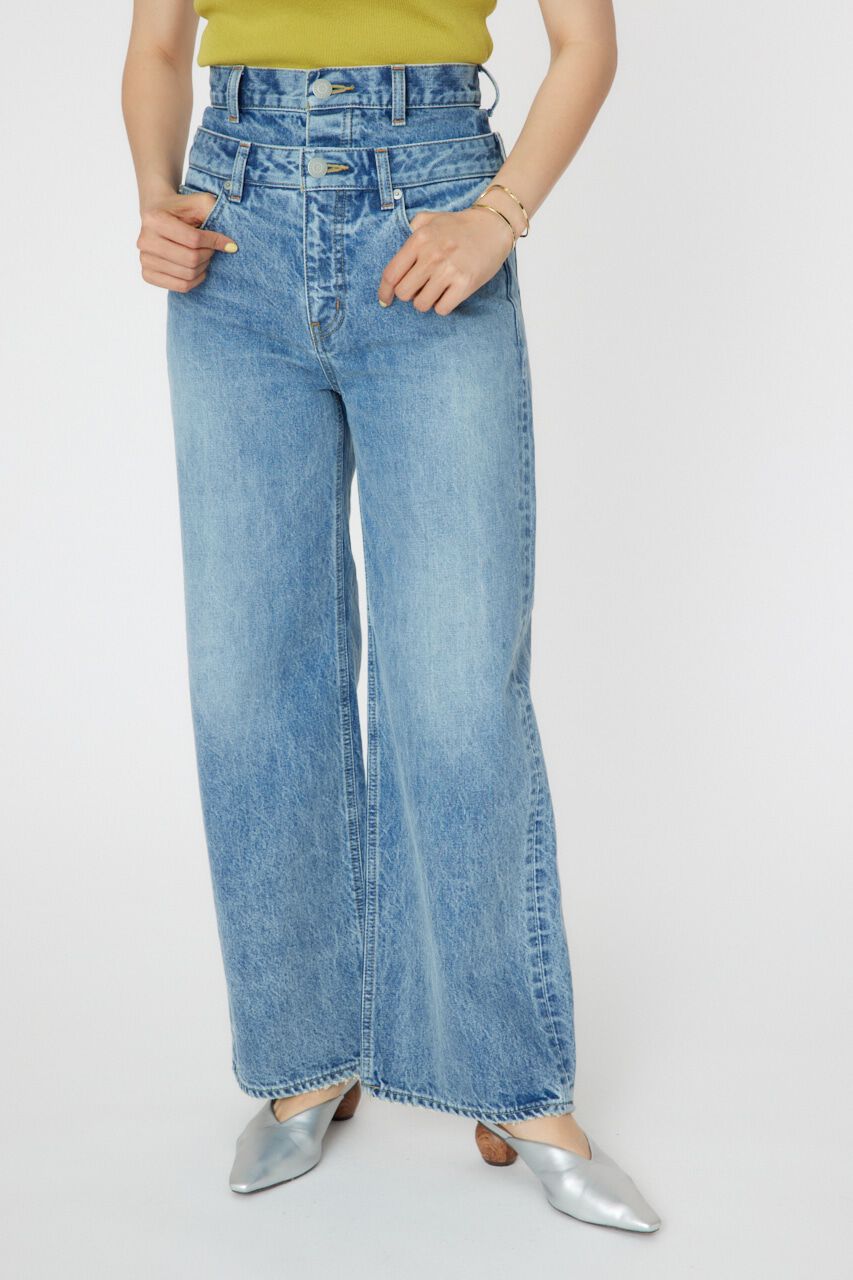 RODEO CROWNS「ダブルベルトウエストワイドパンツ」|デニム|BLU