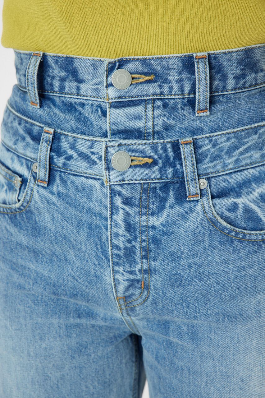 RODEO CROWNS「ダブルベルトウエストワイドパンツ」|デニム|