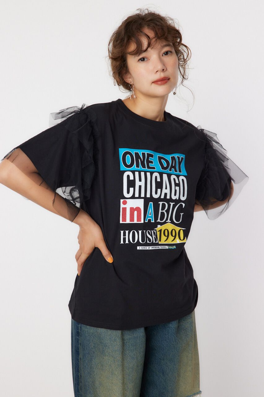 RODEO CROWNS「ONE DAY 袖チュールトップス」|Tシャツ・カットソー|BLK