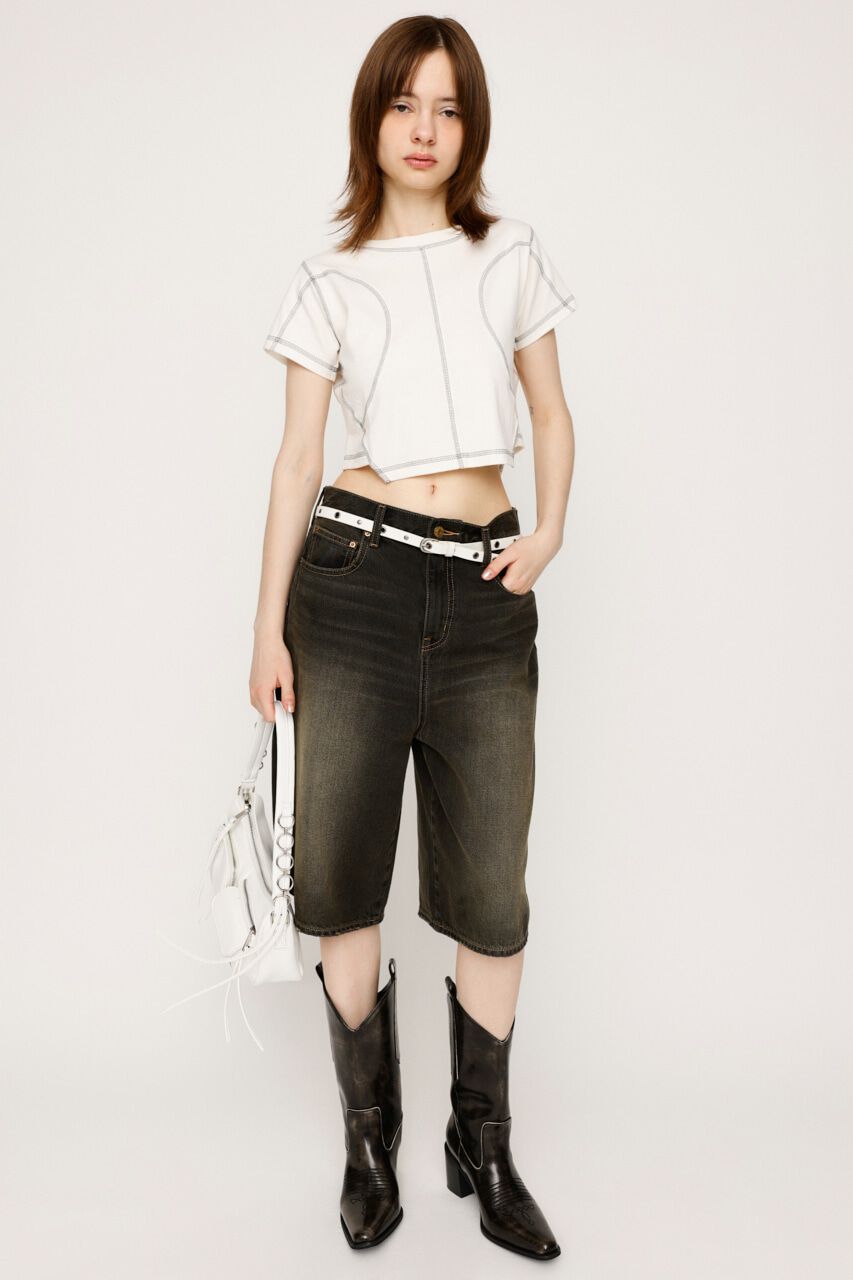 SLY「BI COLOR STITCH CROP Tシャツ」|Tシャツ・カットソー|