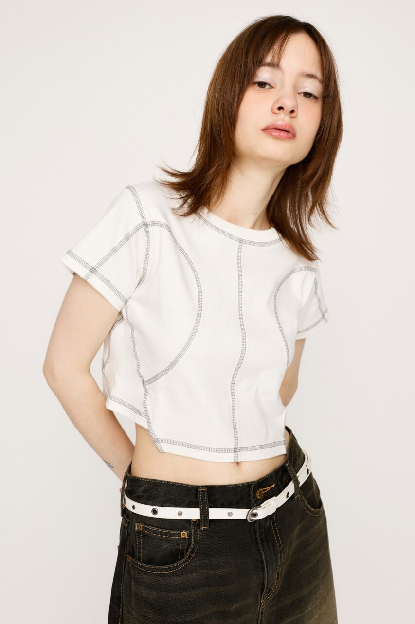SLY「BI COLOR STITCH CROP Tシャツ」|Tシャツ・カットソー|