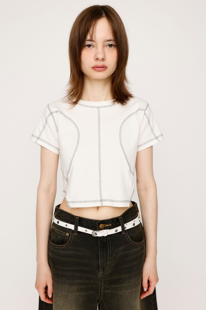 SLY「BI COLOR STITCH CROP Tシャツ」|Tシャツ・カットソー|