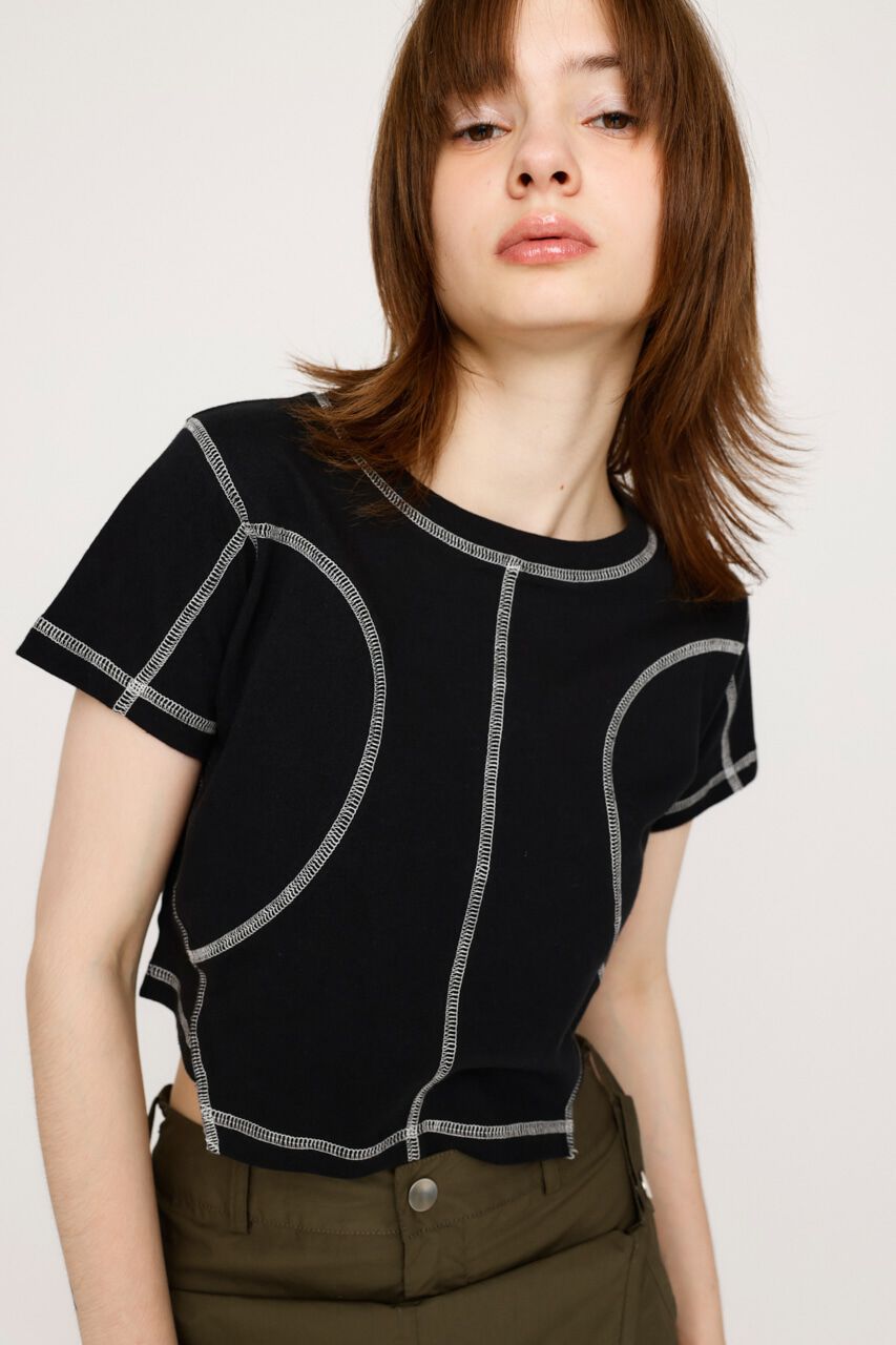 SLY「BI COLOR STITCH CROP Tシャツ」|Tシャツ・カットソー|