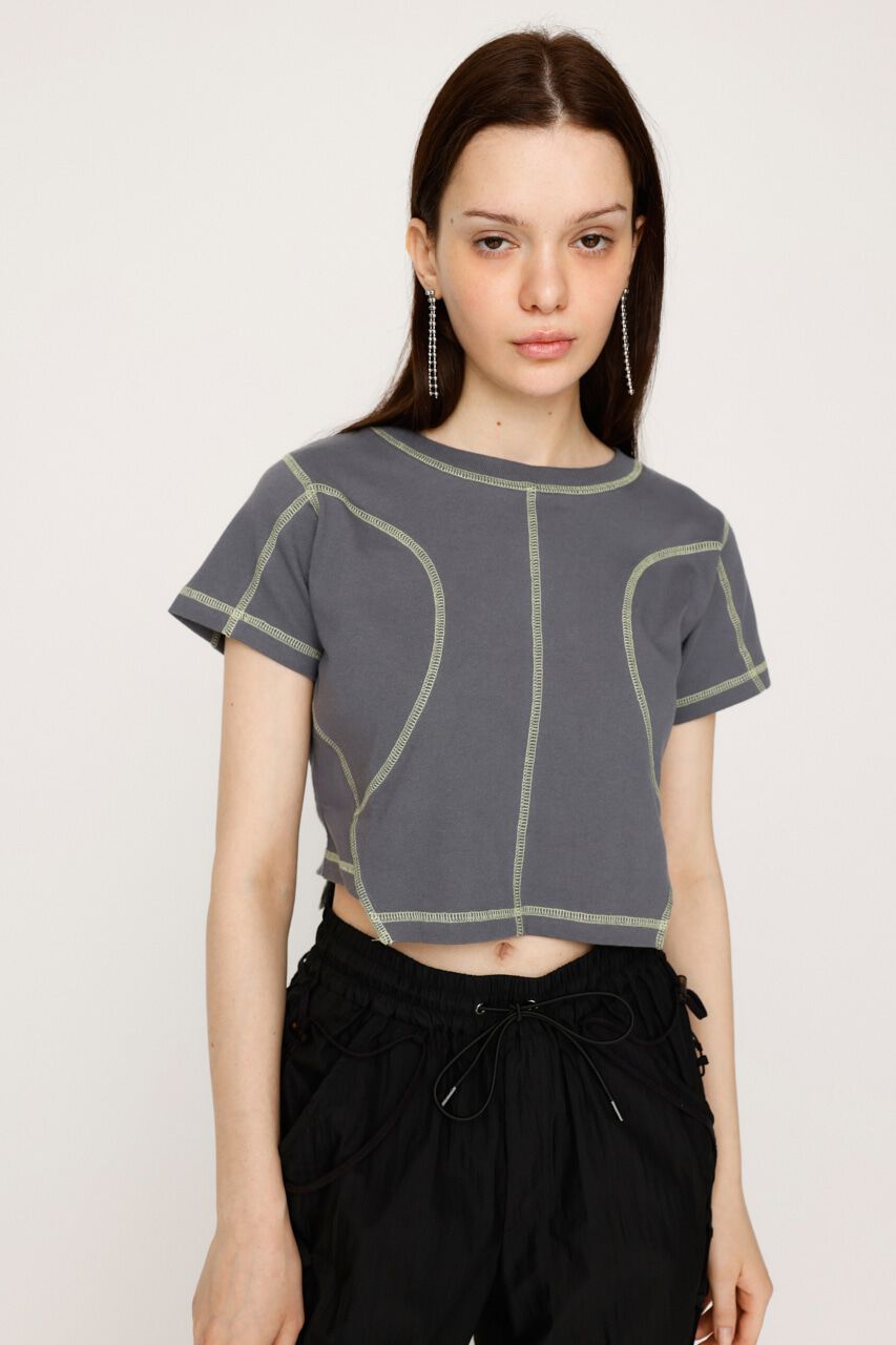 SLY「BI COLOR STITCH CROP Tシャツ」|Tシャツ・カットソー|GRY