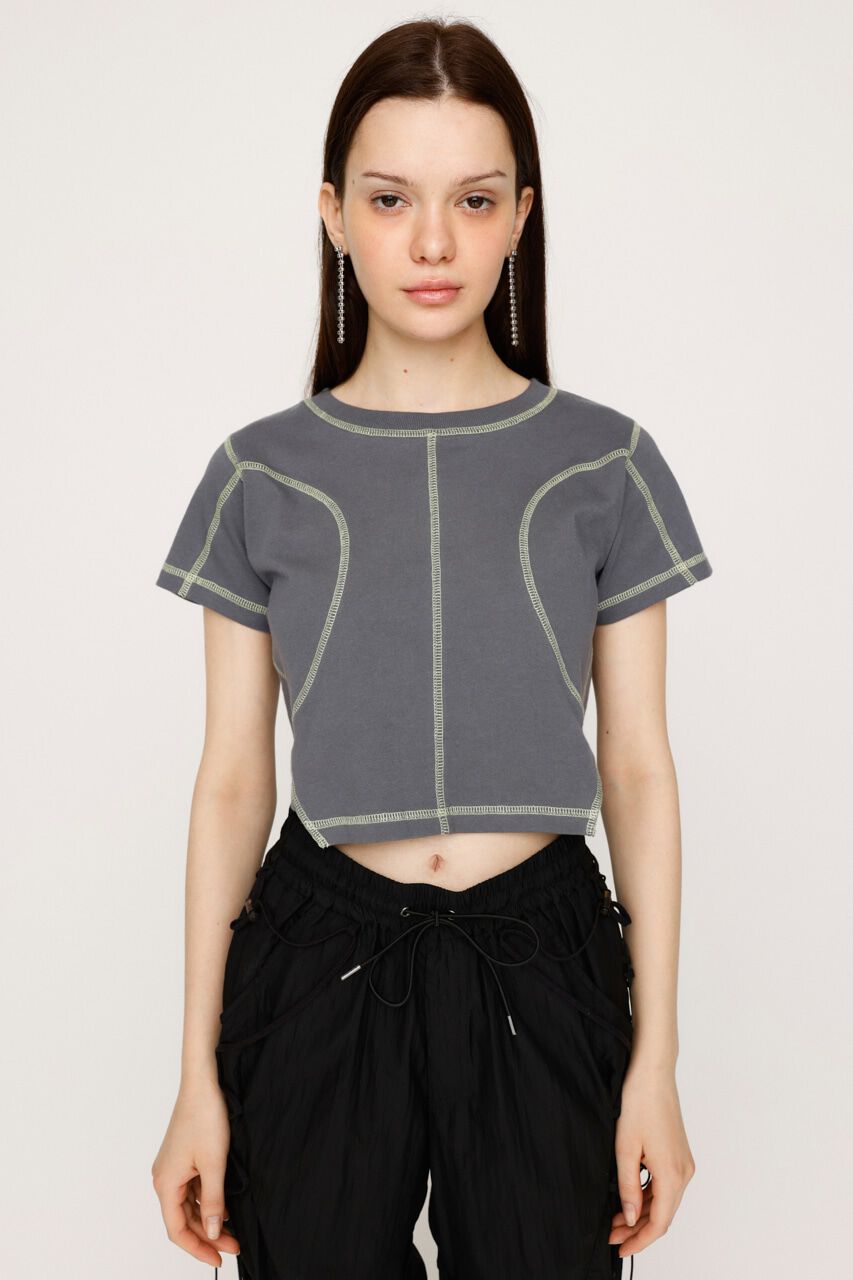SLY「BI COLOR STITCH CROP Tシャツ」|Tシャツ・カットソー|