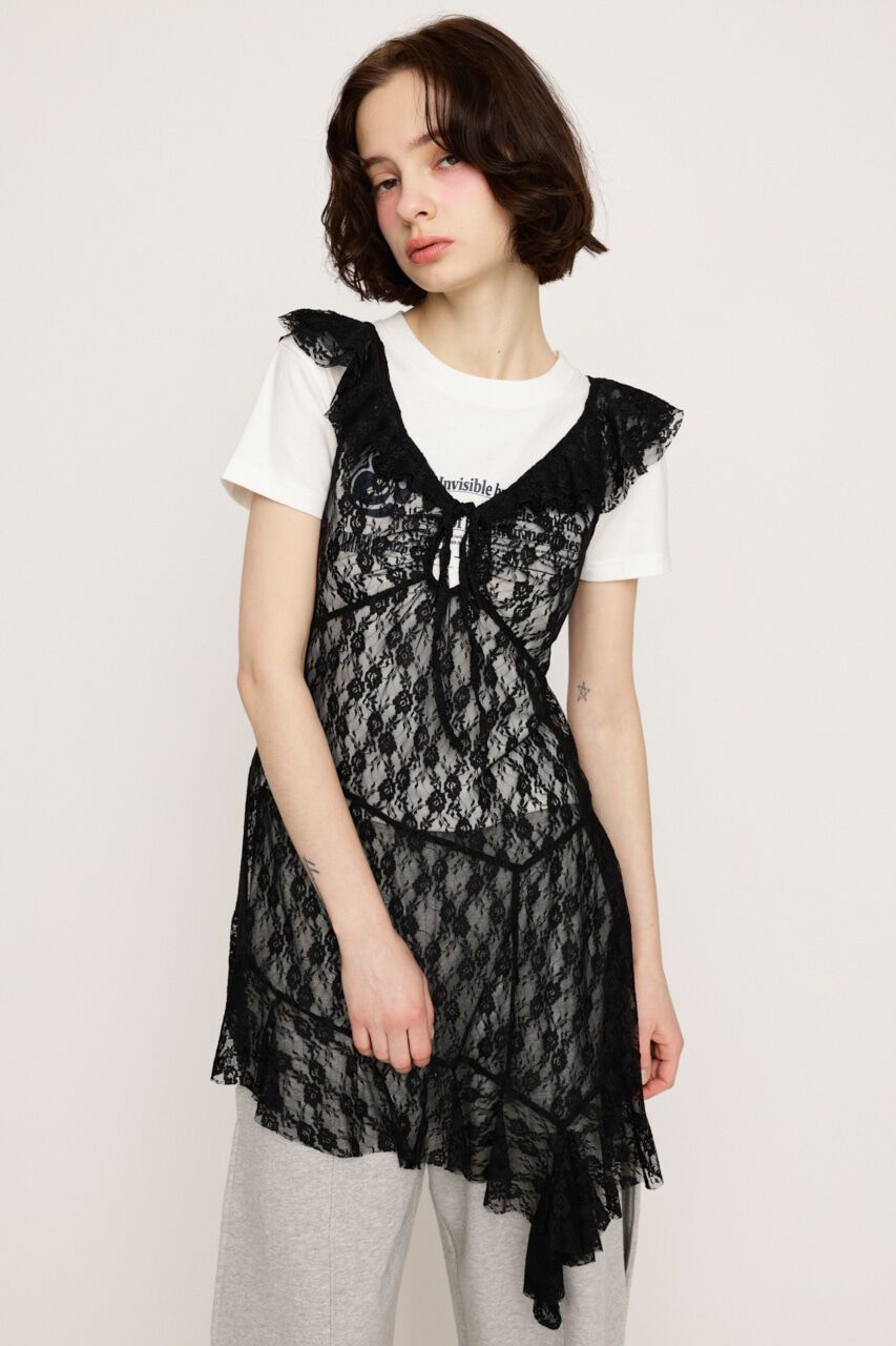 SLY「HEM DESIGN LACE FRILL L／トップス」|キャミソール|BLK