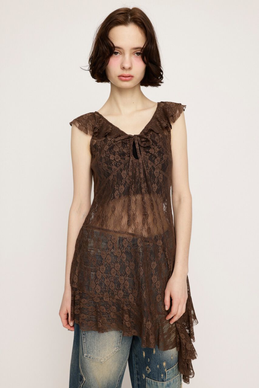 SLY「HEM DESIGN LACE FRILL L／トップス」|キャミソール|BRN