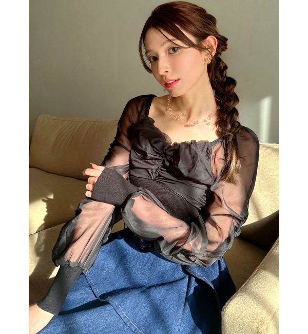 RESEXXY「フロントギャザーシアースリーブニット」|ニット・セーター|