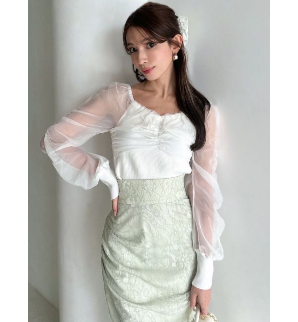 RESEXXY「フロントギャザーシアースリーブニット」|ニット・セーター|