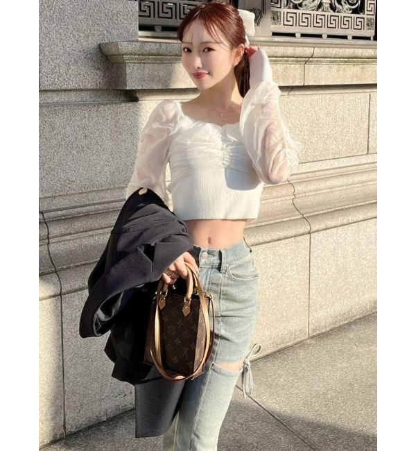 RESEXXY「フロントギャザーシアースリーブニット」|ニット・セーター|