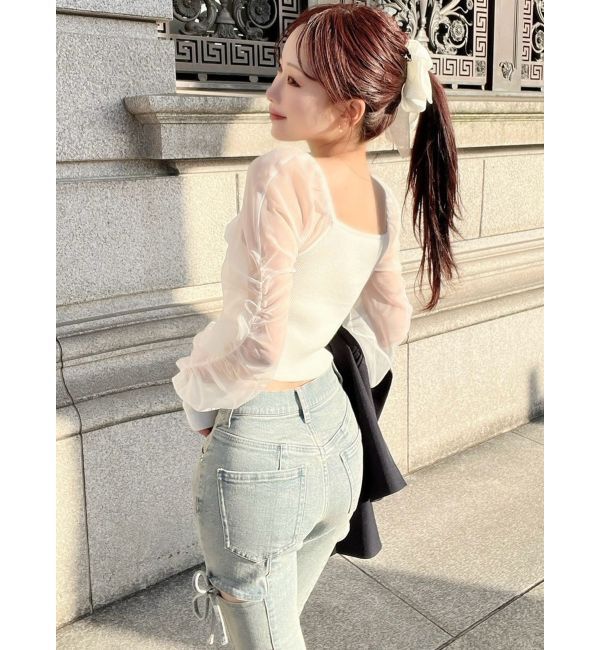 RESEXXY「フロントギャザーシアースリーブニット」|ニット・セーター|