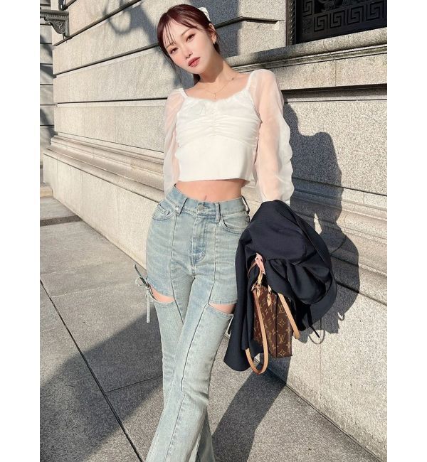 RESEXXY「フロントギャザーシアースリーブニット」|ニット・セーター|