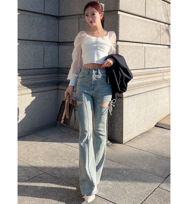 RESEXXY「フロントギャザーシアースリーブニット」|ニット・セーター|