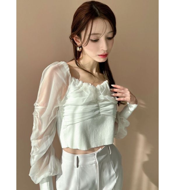 RESEXXY「フロントギャザーシアースリーブニット」|ニット・セーター|