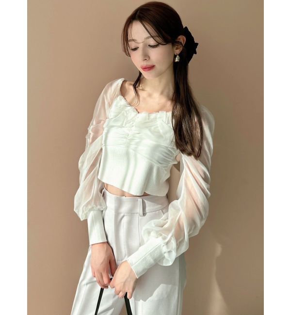 RESEXXY「フロントギャザーシアースリーブニット」|ニット・セーター|