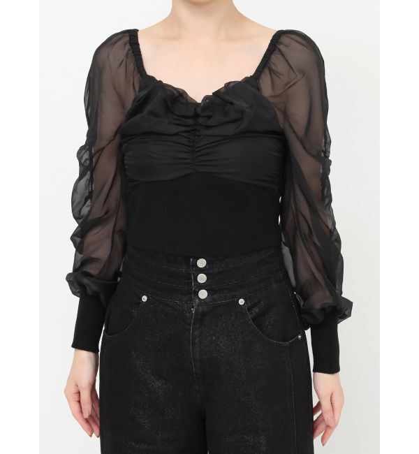 RESEXXY「フロントギャザーシアースリーブニット」|ニット・セーター|