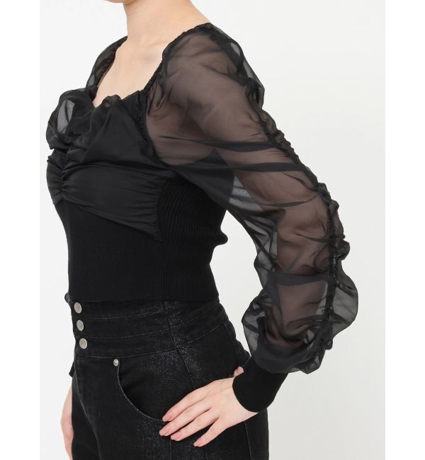 RESEXXY「フロントギャザーシアースリーブニット」|ニット・セーター|