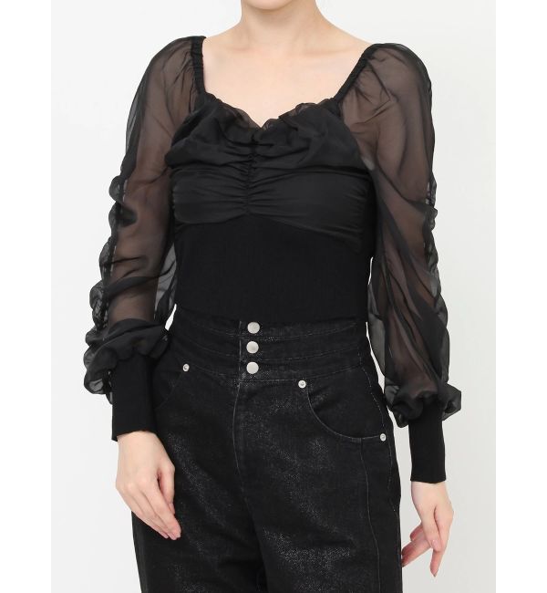 RESEXXY「フロントギャザーシアースリーブニット」|ニット・セーター|