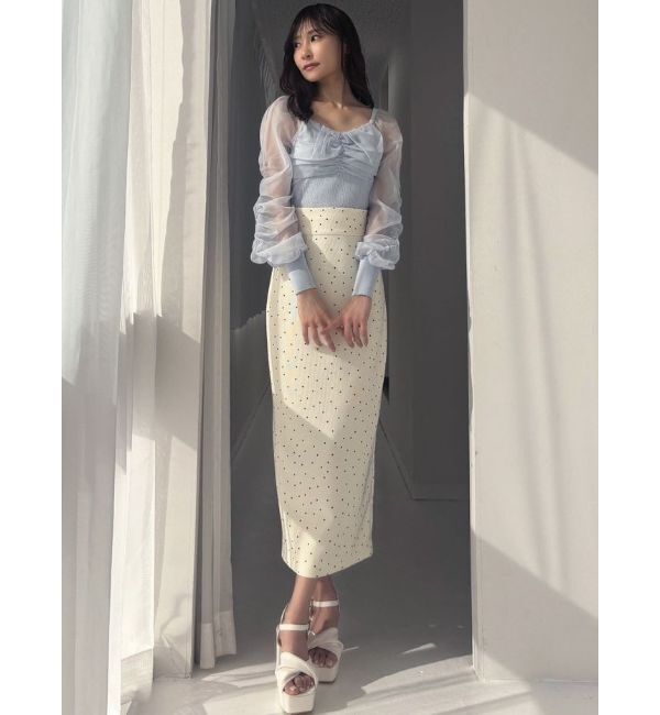 RESEXXY「フロントギャザーシアースリーブニット」|ニット・セーター|