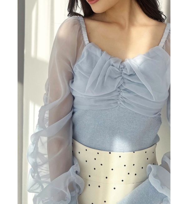 RESEXXY「フロントギャザーシアースリーブニット」|ニット・セーター|ブルー