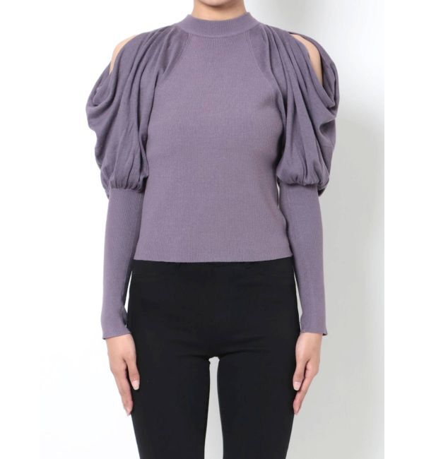 MERCURYDUO「ドレープオープンショルダーバックリボンニット」|ニット・セーター|