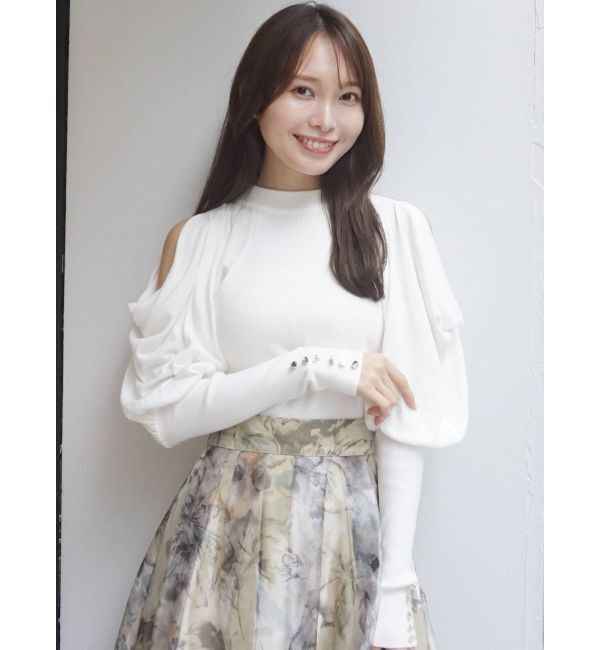 MERCURYDUO「ドレープオープンショルダーバックリボンニット」|ニット・セーター|