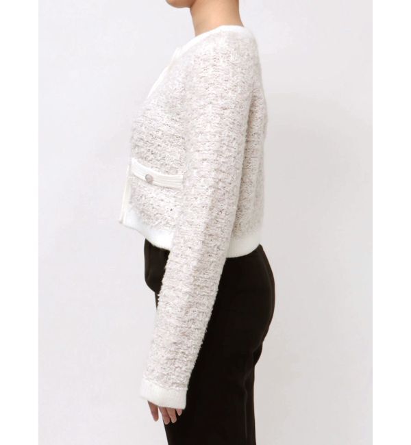 MERCURYDUO「ノーカラーツイードニットカーディガン」|カーディガン|