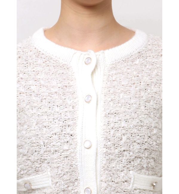MERCURYDUO「ノーカラーツイードニットカーディガン」|カーディガン|