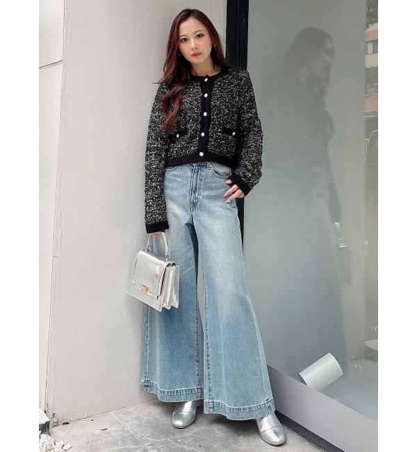 MERCURYDUO「ノーカラーツイードニットカーディガン」|カーディガン|