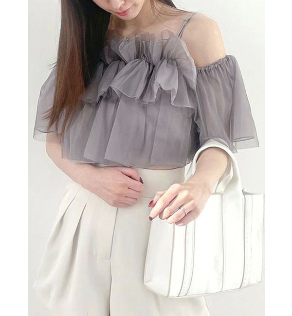 MERCURYDUO「チュールフリルトップス」|シャツ・ブラウス|グレー