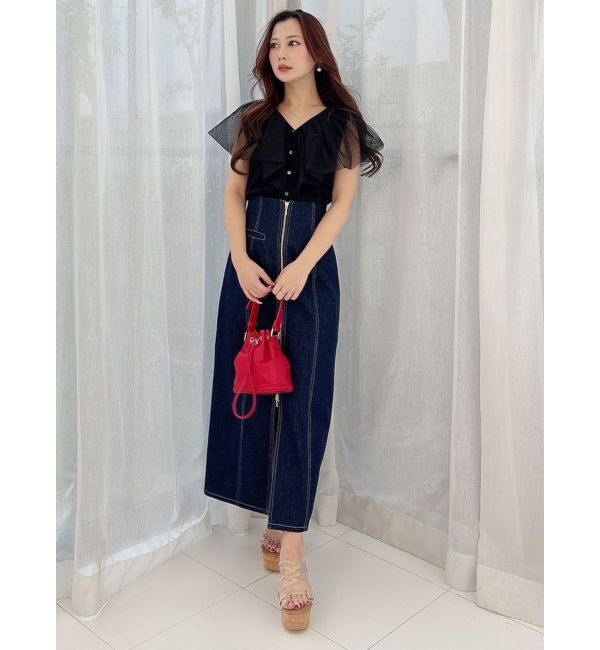 MERCURYDUO「チュールドッキングカーデライクニット」|ニット・セーター|