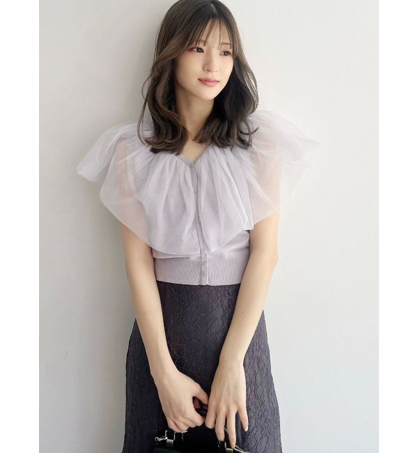 MERCURYDUO「チュールドッキングカーデライクニット」|ニット・セーター|