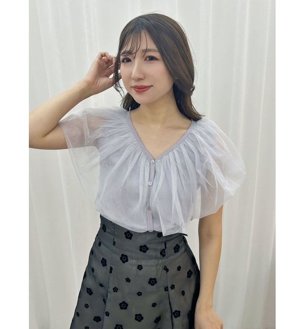 MERCURYDUO「チュールドッキングカーデライクニット」|ニット・セーター|