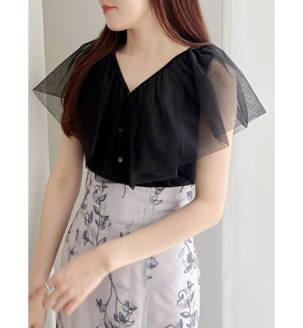 MERCURYDUO「チュールドッキングカーデライクニット」|ニット・セーター|ブラック