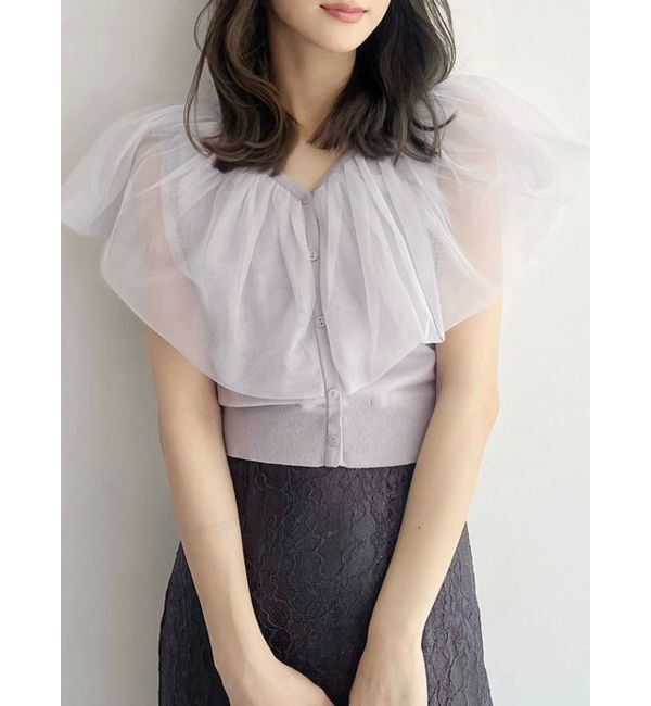 MERCURYDUO「チュールドッキングカーデライクニット」|ニット・セーター|ラベンダー