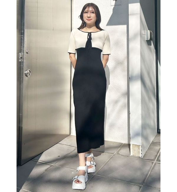 MERCURYDUO「3WAY配色ストラップバッククロスハーフスリーブワンピース」|ワンピース|