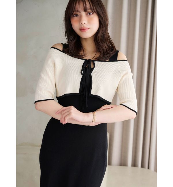 MERCURYDUO「3WAY配色ストラップバッククロスハーフスリーブワンピース」|ワンピース|