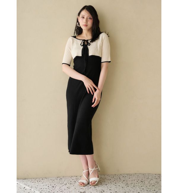 MERCURYDUO「3WAY配色ストラップバッククロスハーフスリーブワンピース」|ワンピース|