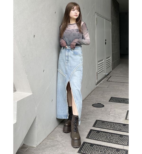 MURUA「デニムフロントオープンロングスカート」|スカート|