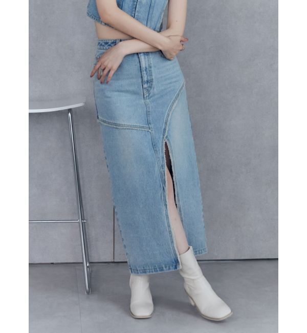 MURUA「デニムフロントオープンロングスカート」|スカート|アイスブルー