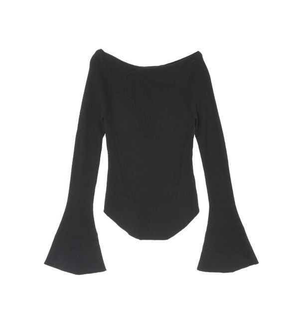 LAGUNAMOON「アシンメトリードレープフレアスリーブニット」|ニット・セーター|ブラック