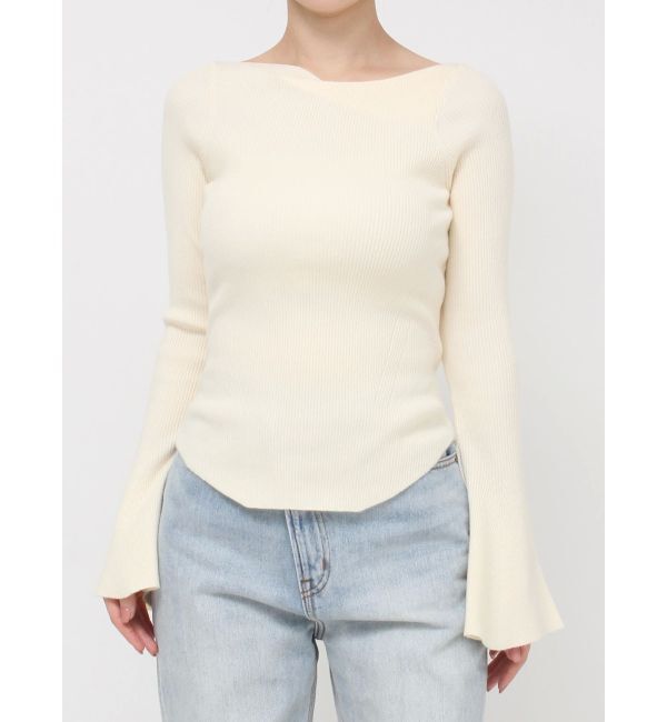 LAGUNAMOON「アシンメトリードレープフレアスリーブニット」|ニット・セーター|