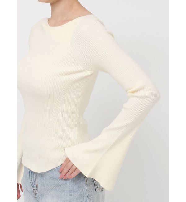 LAGUNAMOON「アシンメトリードレープフレアスリーブニット」|ニット・セーター|